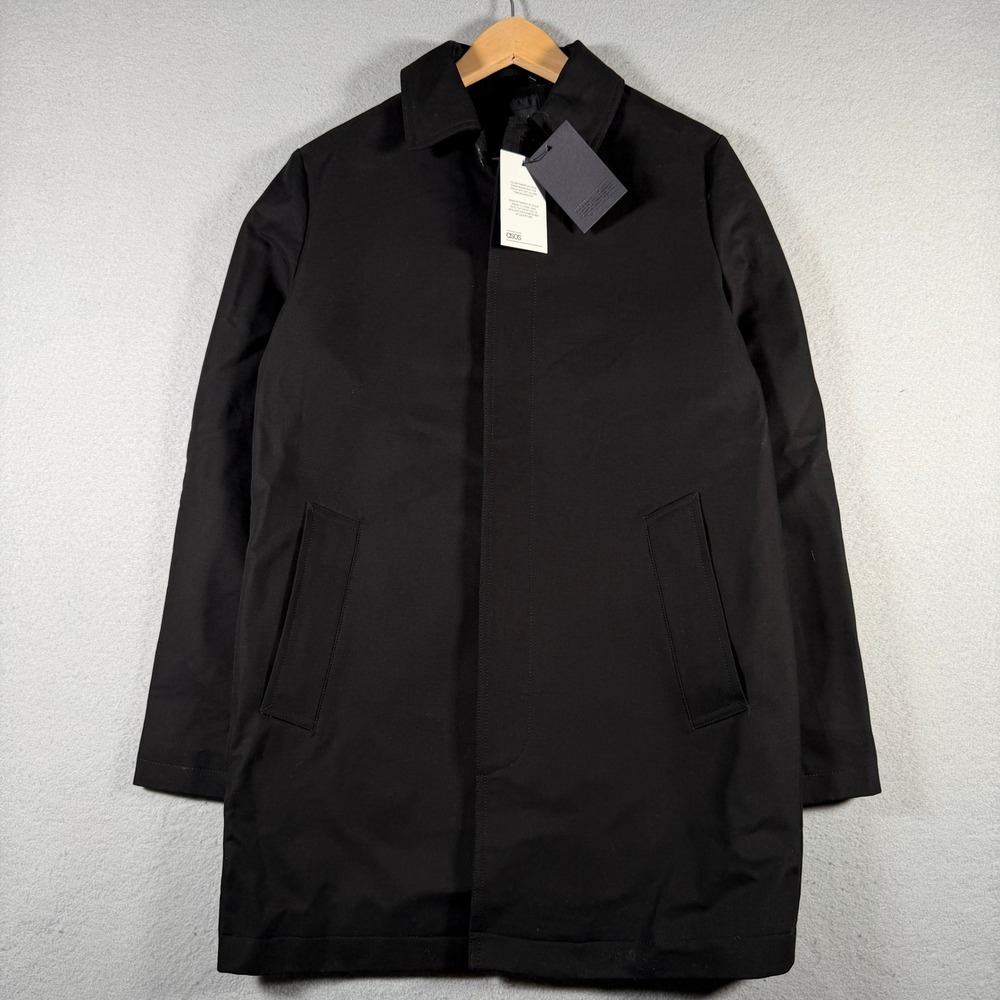 ASOS Mens Single Breasted Trench Coat Black Cotton Mac Jacket XS 07444996